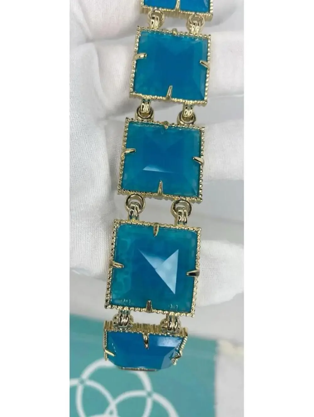 Retired Kendra Scott Savannah Azure Blue Bracelet In Gold Tone